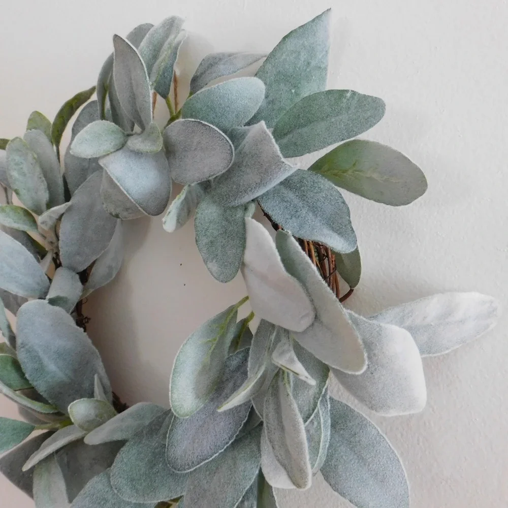 Artificial Lambs Ear Wreath 13 Inch Diameter Farmhouse Decor‎ Candle Ring